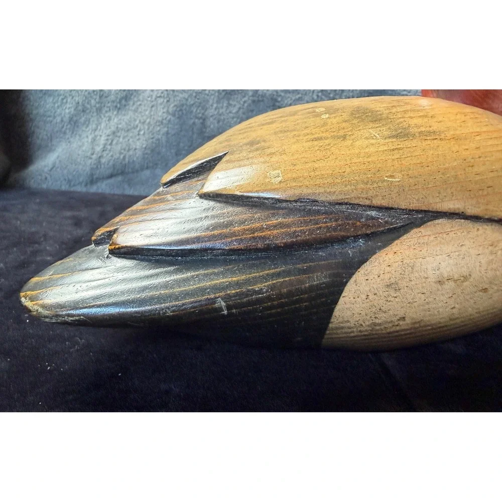 John Bass Signed Hand Carved Wooden Redhead Duck Decoy Figurine 12.5 Inch